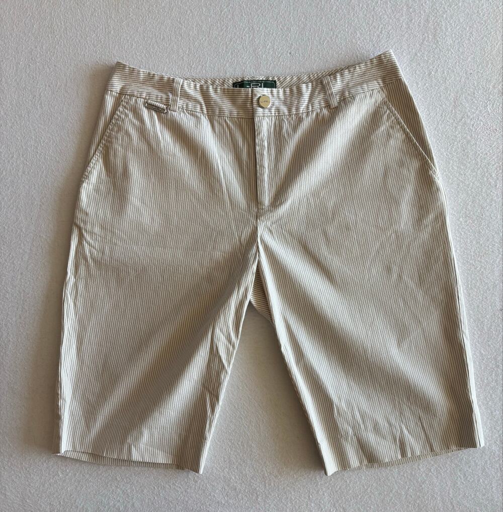 LRL Lauren Active Ralph Lauren Chino Shorts Women’s Size 4 Cream Striped Preppy